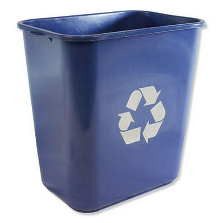 2Pc Impact Soft-Sided Recycle Logo Plastic Wastebasket, Rectangular, 28 qt, Polyethylene, Blue (7702BLUR)D6