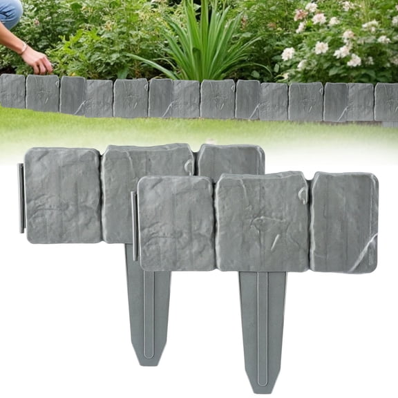 2Pc Interlocking Garden Edging Stones, Plastic Landscape Edging Border, Decorative Faux Stone Lawn Divider, Weather Resistant Garden Fence Stakes for Flower Beds Pathways Lawn Yard Outdoor Decor