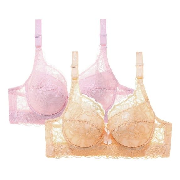 2Pc Lace Bra for Women Wireless Full Coverage Bralette Plus Size No Underwire Soft Support Bra