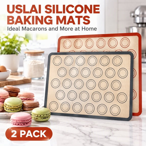 2Pc Macaron Silicone Baking Mat, 16.5×11.6in Nonstick Half Sheet Pastry Mat with 30 Circle Guides for Cookies and Macarons