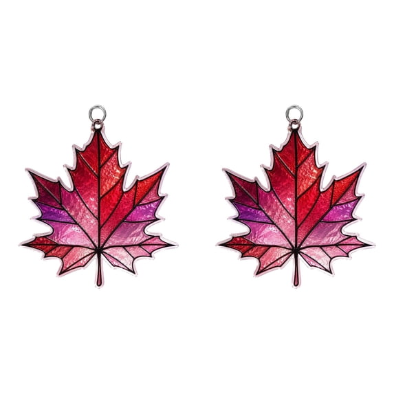 2Pc Maple Leaves Ornament,Pink Stained Glass Style Autumn Decor,Fall Suncatchers For Windows,Thanksgiving Decorations,Sunshine Ornament,Home Fall Decor,Hanging Fall Decor,Fall Xmas Tree Decorations