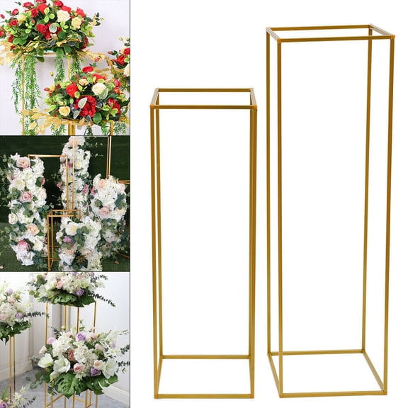 2Pc Metal Flower Stand Road Lead Geometric Column Wedding Party Decor Flower Rack Gold Metal Vase Stand