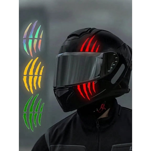 2Pc Monster Claw Reflective Scratch Stripe Vinyl Patch Neon Color Waterproof Pvc For Motorcycle Helmet Car Bike Scooter Fashion Diy Decoration,Yellow