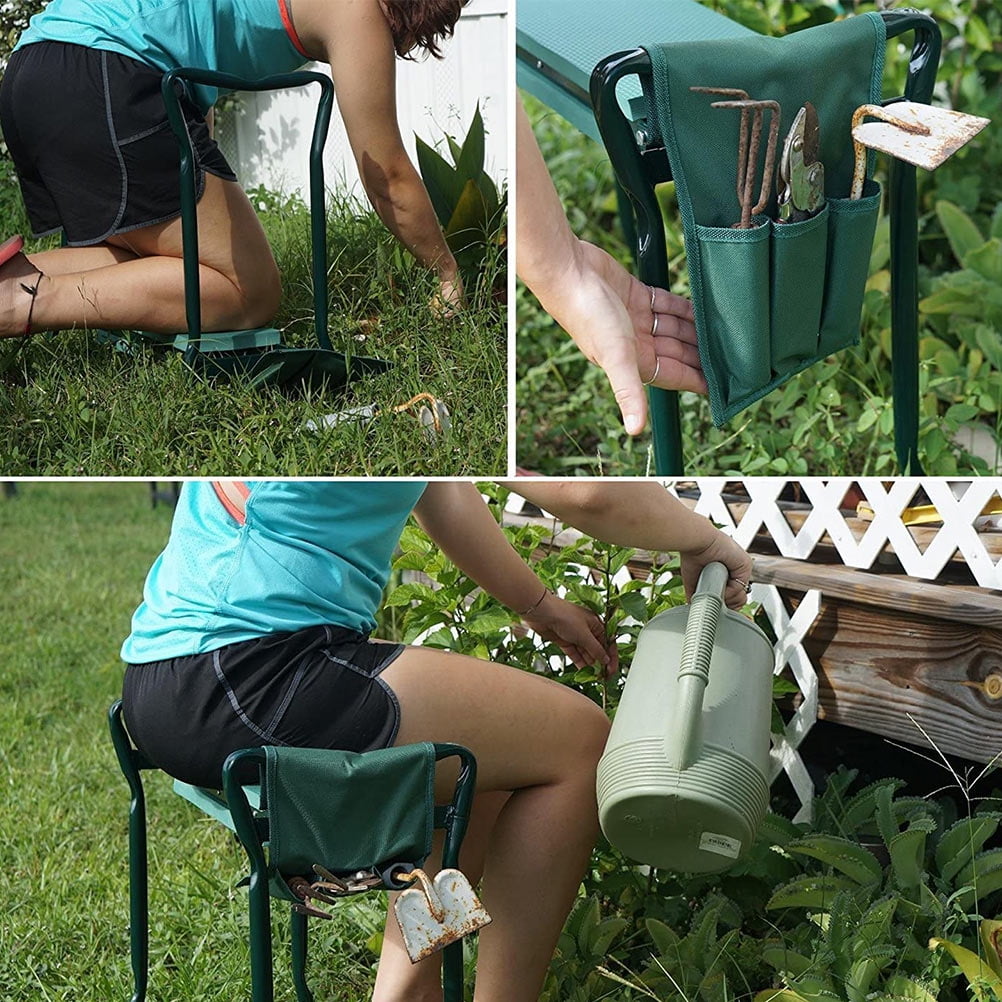 2Pc Multipurpose Garden Kneeler Seat Tool Bags Gardening Tool Pouches (Green)
