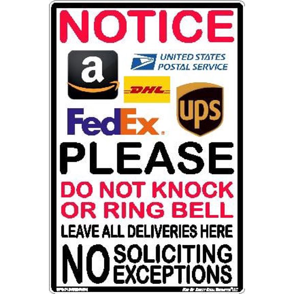 2Pc. Notice Please Do Not Knock or Ring Bell Deliveries Left Here Label Sticker Decal Home Workplace Red Black Rectangle Made in Texas (4" x 6")