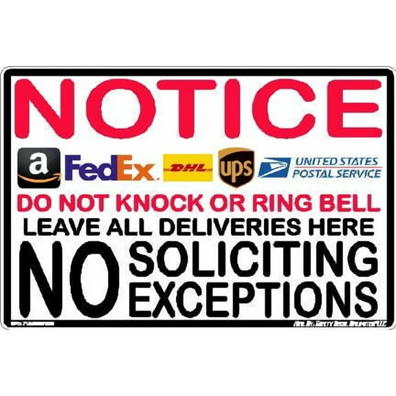 2Pc. Notice Please Do Not Knock or Ring Bell Deliveries Left Here Label Sticker Decal Home Workplace Red Black Rectangle Made in Texas (6" x 4")