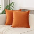 thumbnail image 1 of 2Pc Orange Velvet Pillow Covers With Piping, 18X18 Inch Throw Pillow Cases For Couch Bed Sofa Living Room Decor - Soft Solid Color Decorative Pillowcases For Home Accents, 1 of 3