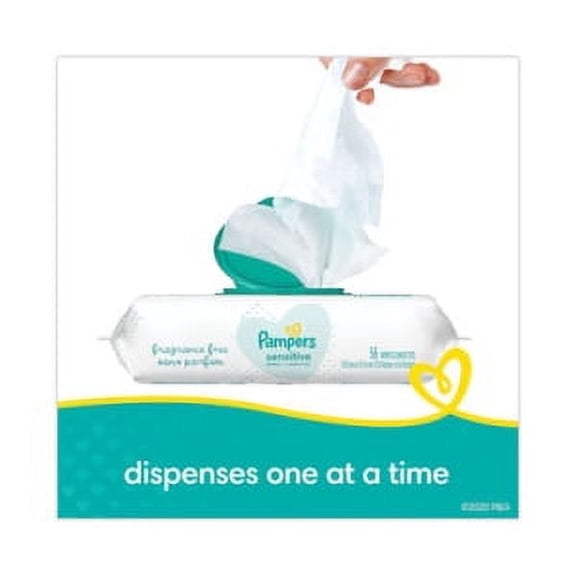 2PC Pampers Pampers Sensitive Baby Wipes, 6.8 x 7, Unscented, White, 56/Pack 87076EA