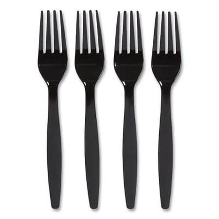 2Pc Perk Heavyweight Plastic Cutlery, Fork, Black, 100/Pack (24390990)D6