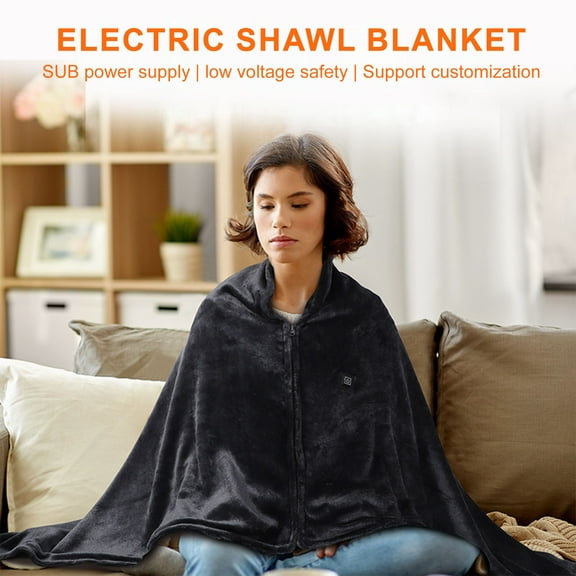 2Pc Portable Usb Heated Blanket Shawl -Zipper Wearable Cordless Electric Heated Blanket For Outdoors With Car Charger,Operated Camping Heated Blanket Shawl