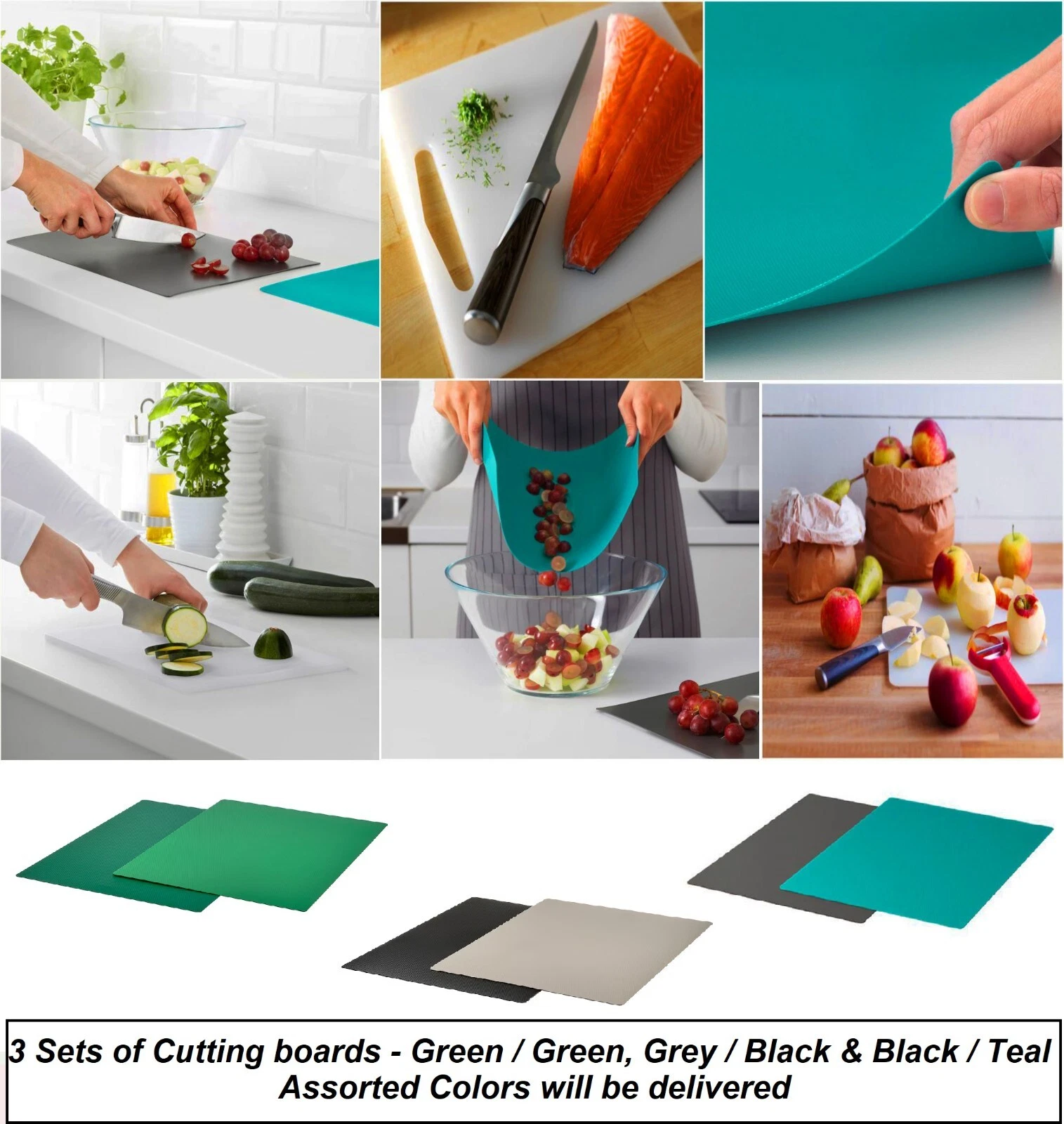 2Pc Rectangular Plastic Flexible Kitchen Cutting Board Chopping Mat 12 ...