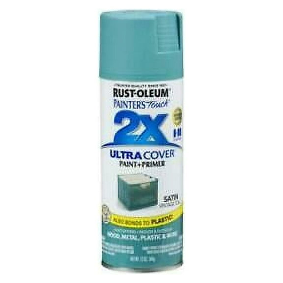 2Pc Rust-Oleum 316292 Painter's Touch Satin 2x Paint+Primer Enamel Spray, Satin, Vintage Teal, 12 Oz