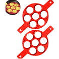 thumbnail image 1 of Wellbom 2Pc Silicone Pancake Mold, Reversible Cake Mold, Non Stick Egg Rings, Reusable Pancake Ring, Red, 1 of 5