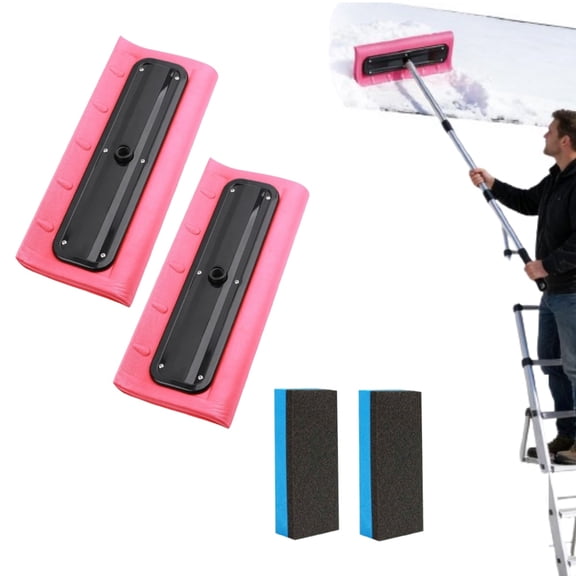 2Pc Snow Broom,Snow Roof Rake - Foam Scraper For Clearing,Snow Removal For Windshields Roof, Entrance, Garden, Window(Without Rod)