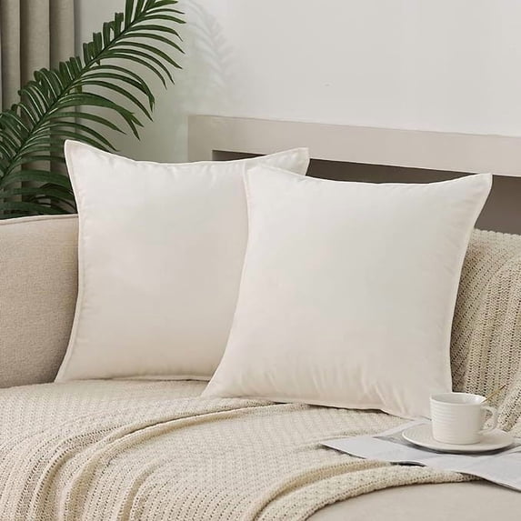 2Pc Solid Velvet Pillow Covers With Piping - 18X18 Inch White Throw Pillow Cases For Couch Bed Sofa Living Room Decor