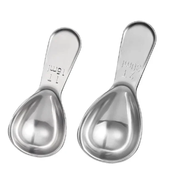 2Pc Stainless Steel Coffee Measuring Scoop Set 15Ml & 30Ml Short Handle Spoons