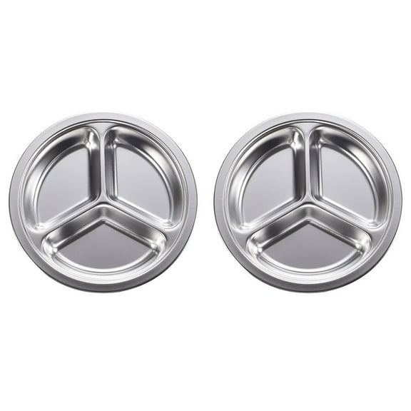 2Pc Stainless Steel Round Plates Dishes Dinner Plate Camping Metal Plates Tablew