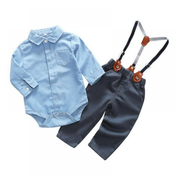2Pc Summer Baby Boys Casual Clothes Set Infant Kids Long Sleeve Shirt Romper Bodysuit+Pants