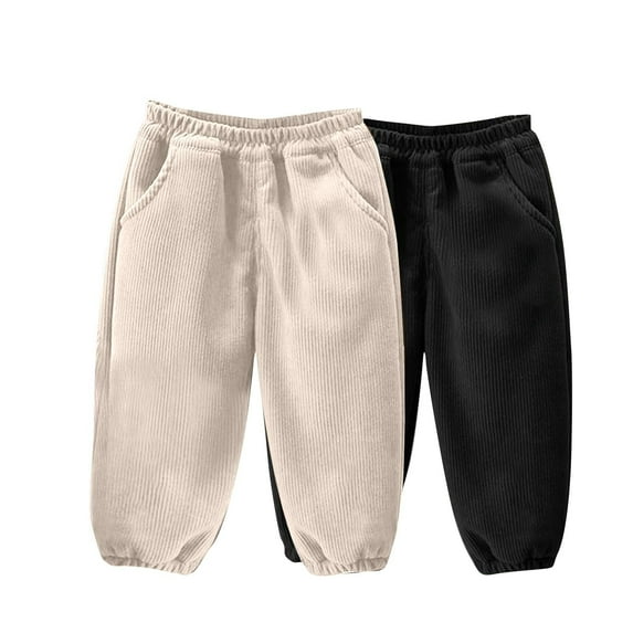 2Pc Toddler Baby Girls Boys Corduroy Pants, Fleece Lined Thick Long Pant Cargo Sweatpants, Solid Elastic Waist Casual Long Trousers Black 5 Years