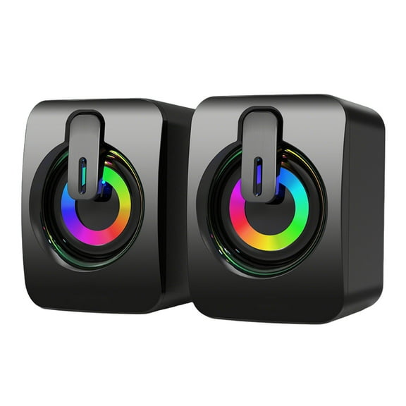 2Pc Usb Powered Mini Desktop Speakers With 3.5Mm Audio Jack Rgb Colorful Lights Wired Control Subwoofer For Pc Laptop Mobile Phone Computer Stereo Sound 360 Degree Hifi