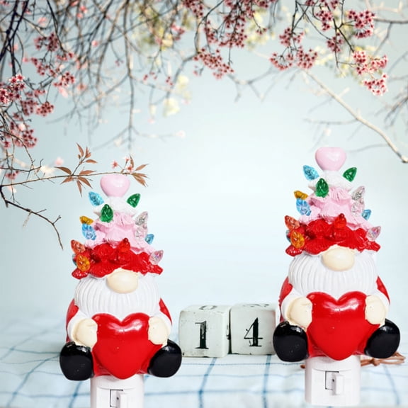 2Pc Valentines Day Decorations,Valentine Gnome Decor Night Light, Valentines Day Gifts For Him Her,Heart Shaped Tree Figurine