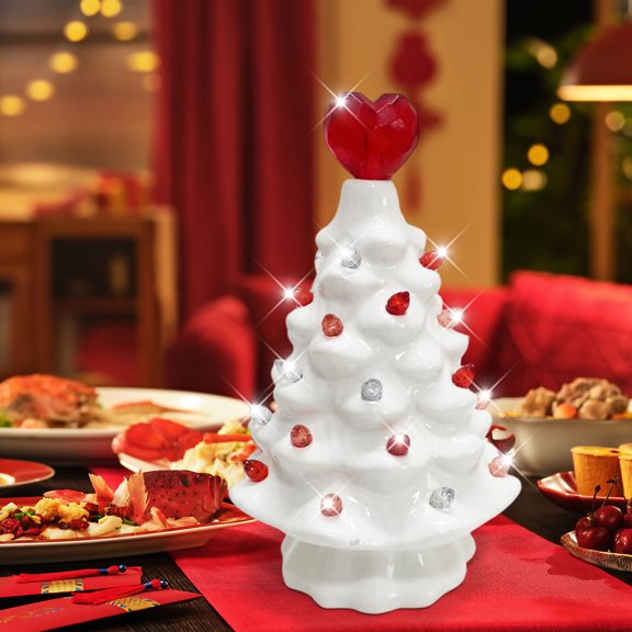 2Pc Valentines Day Tree Light, White Ceramic Tree With Lights,Gifts For Women Men Valentines Heart Tree Figurines For Home Table Decorations,Valentines Decor