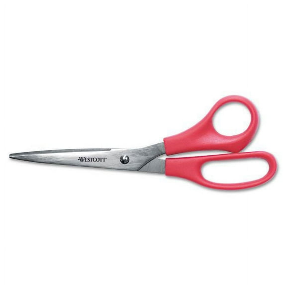 2Pc Westcott Value Line Stainless Steel Shears, 8\" Long, 3.5\" Cut Length, Red Straight Handle