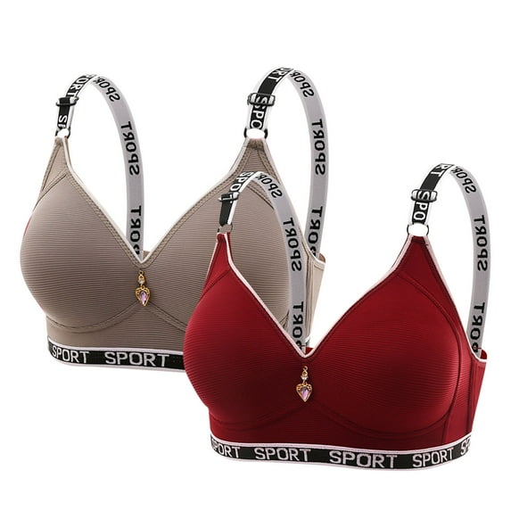 2Pc Wireless Bras for Women V Neck Push Up Bra Lightly Lined Wirefree Bralettes Full Cup T-Shirt Bra with Adjustable Strap