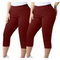 thumbnail image 1 of 2Pc Women Capri Pants Plus Size Stretch Knee Length Leggings Elastic Waist Casual Summer Ladies Pull On Capris, 1 of 7