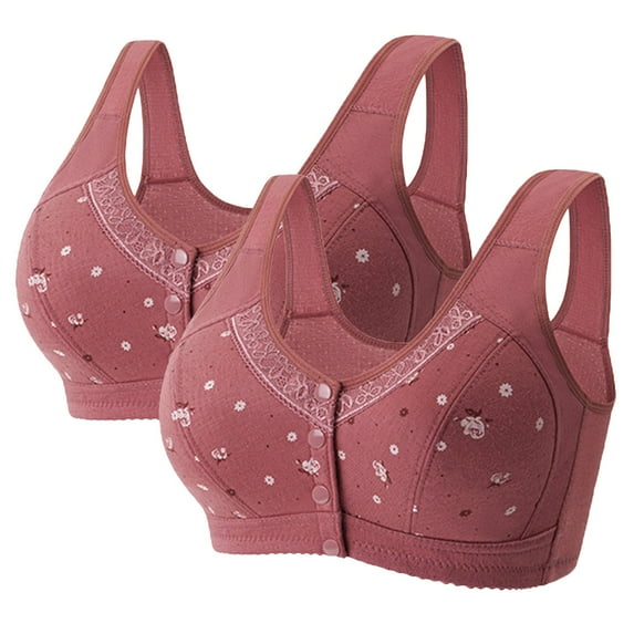 2Pc Women's Front Side Buckle Lace Edge without Steel Ring Movement Seamless Gathering Adjustment Yoga Sleep Large Bra