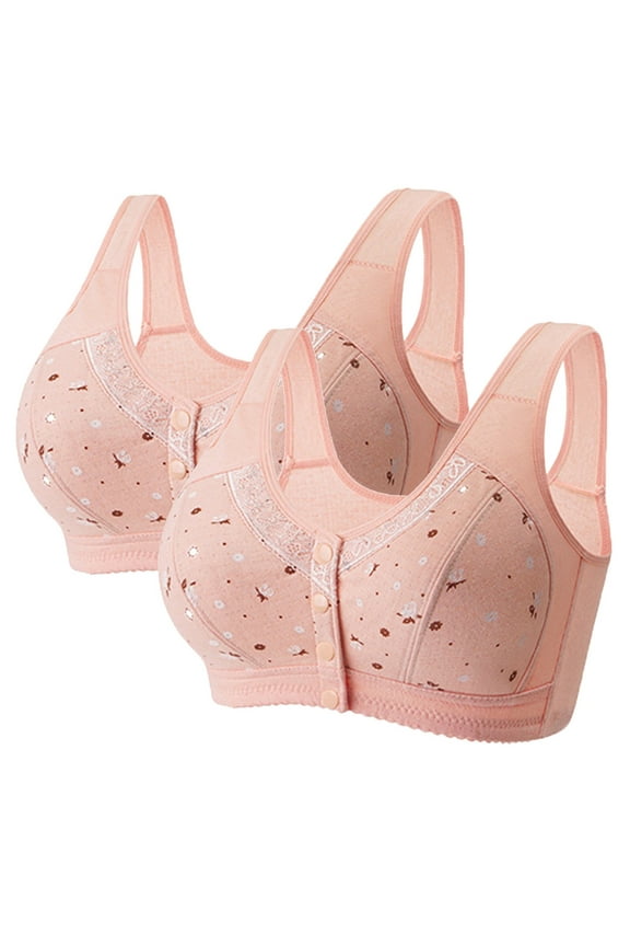 2Pc Women's Front Side Buckle Lace Edge without Steel Ring Movement Seamless Gathering Adjustment Yoga Sleep Large Bra