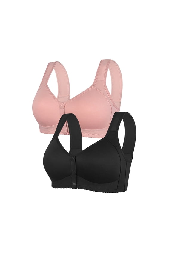 2Pc Women's Front Side Buckle Lace Edge without Steel Ring Movement Seamless Gathering Adjustment Yoga Sleep Large Bra