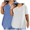 thumbnail image 1 of ZQUUVOU 2Pc Women's Oversized T-Shirt V-Neck Short Sleeve Solid Color Top B-Blue, 1 of 3