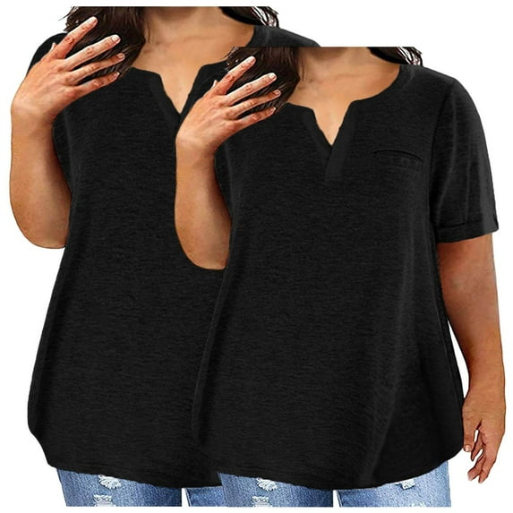 2Pc Women's V-Neck Solid Color Oversized T-Shirt