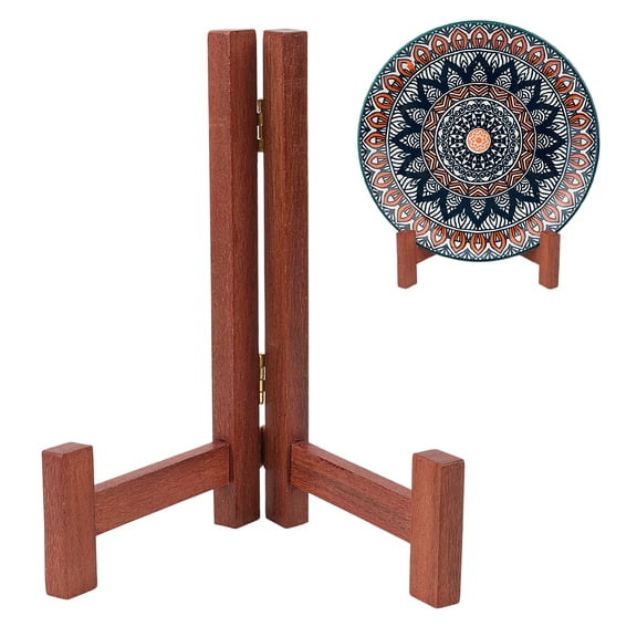 2Pc Wood Plate Display Stands 3.54x5.20x6.89 Inch Plate Wood Holders Rustic Solid Wooden Tabletop Saucer Rack Folding Picture Frame Holder DIY