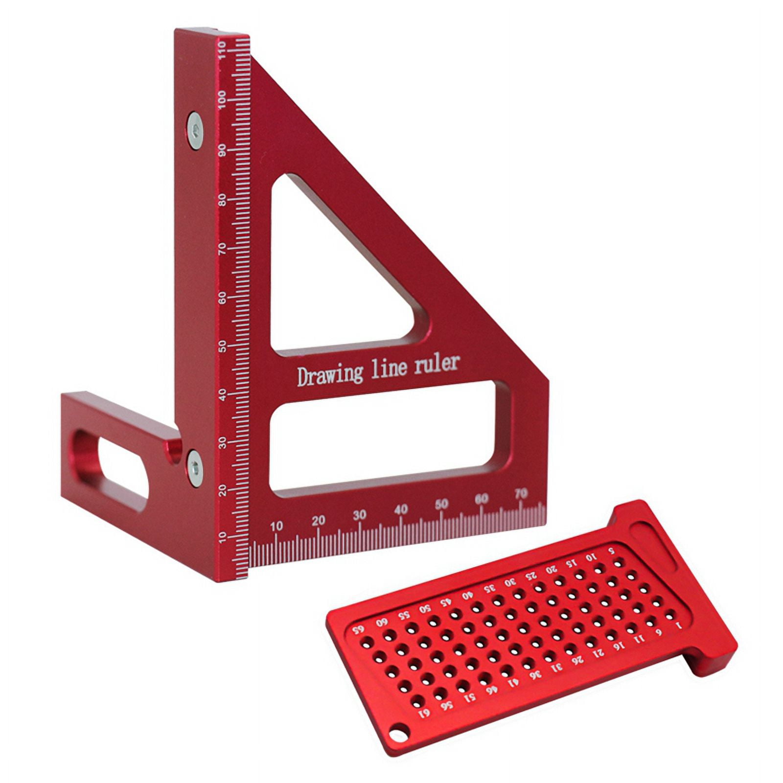 2Pc Woodworking Scriber Square Protractor KitMultiAngle Miter Triangle Ruler and TSquare Hole