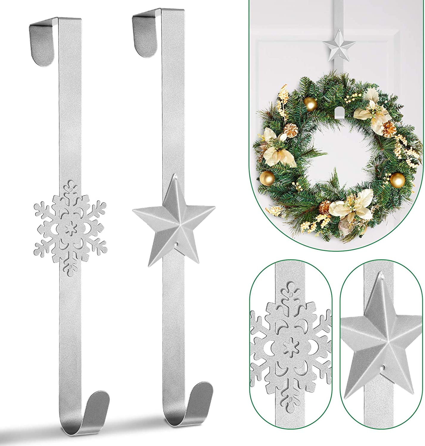 2Pc Wreath Hanger Christmas Wreath Holders Over the Door Metal Wreath ...