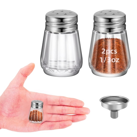 2Pcs 0.3 OZ Mini Salt and Pepper Shakers - Small Mini Salt Shaker Clear Seasoning Shakers Tiny Glass Spice Containers, Portable Small Seasonging Jars for kitchen, Picnic.