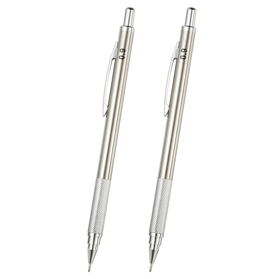 2Pcs 0.3 mm Mechanical Pencil, Metal Drafting Pencil Artist Holder for Writing Sketching Drawing Marking Art, Black