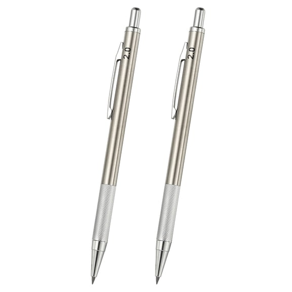 2Pcs 0.3 mm Mechanical Pencil, Metal Drafting Pencil Artist Holder for Writing Sketching Drawing Marking Art, Black