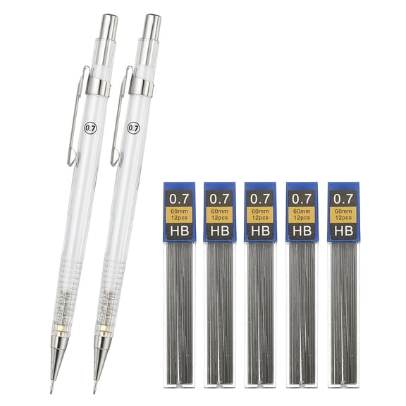 2Pcs 0.3 mm Mechanical Pencil with Refills, Plastic Drafting Pencil Artist Holder for Writing Sketching Drawing Marking Art, White