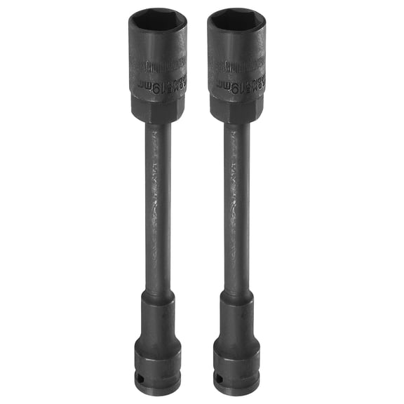 2Pcs 1/2" Drive 19mm Thin Wall 6 Point Deep Impact Socket Extra Long CR-V Steel