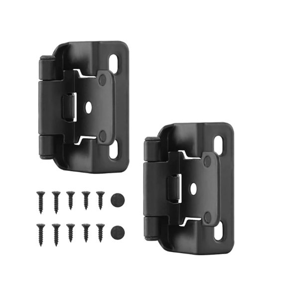2Pcs 1/2" Overlay Self Closing Cabinet Hinges, Partial Wrap Around Steel Matte Black Furniture Hardware