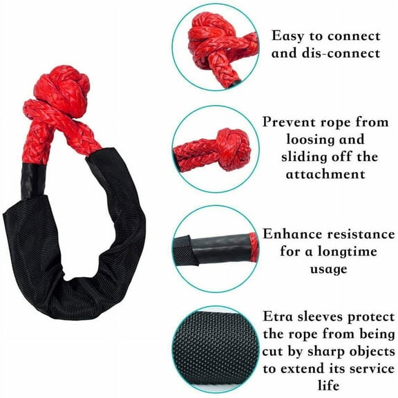 2Pcs 1/2" Soft Shackle Rope Synthetic Tow Recovery Strap 38000LBS for ATV UTV