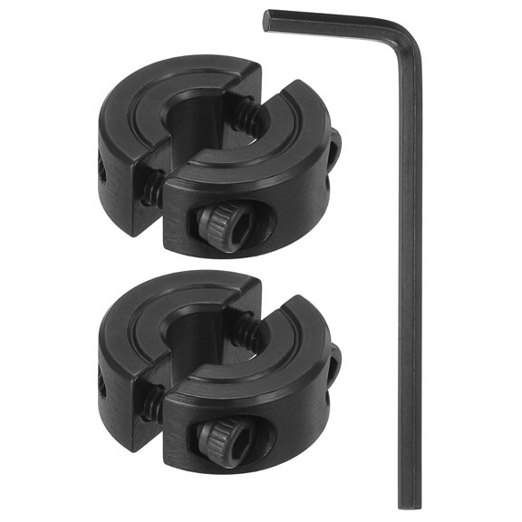 2Pcs 1/4" Bore Clamp-on Shaft Collar, Black Carbon Steel Split Locking Collar 11/16" OD 5/16" Thick with 3/32"(2.38mm) Flat Hex Wrench for Timing Pulley, Machine Tool, Industry