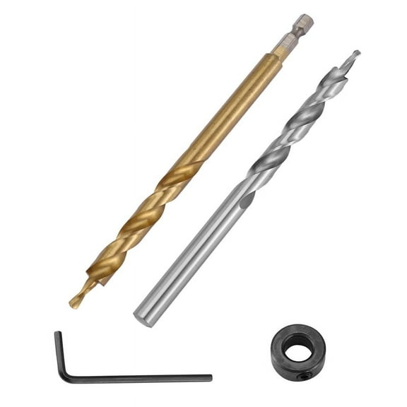 2Pcs 1/4 Inch Hex Shank Pocket Hole Drill Bit + 3/8(9.5Mm)Replacement Twist Step Drill Bit With Depth Stop Collar For Manual Pocket Hole Jig System Drill Guide Drill Tools Kit,2 * Step drill,Silver