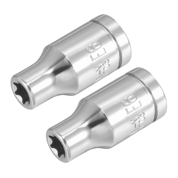 2Pcs 1/4-inch Drive E6 Torx Shallow Socket, Cr-V Steel