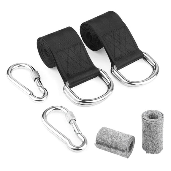 2Pcs 1.5m Tree Swing Straps Hanging Kit with 2 Carabiners Single Bar Extension Belt Belt with Two Protective Sheets
