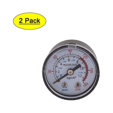 2Pcs 1/8BSP 0-12 Bar 0-180 PSI Male Threaded Round Dial Air Pressure Gauge