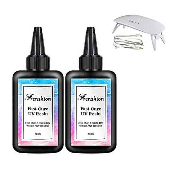 2Pcs 100G Lastest UV Hard Resin,Fastest Curing, Zero Yellewing Super Transparency Resin, Ultraviolet Solar UV Resin for Jewelry Making Casting & Coating,Craft DIY+Mini Lamp